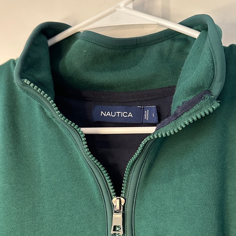 Nautica Men's Deep Green Quarter-Zip Pull Over Large - Picture 2 of 7